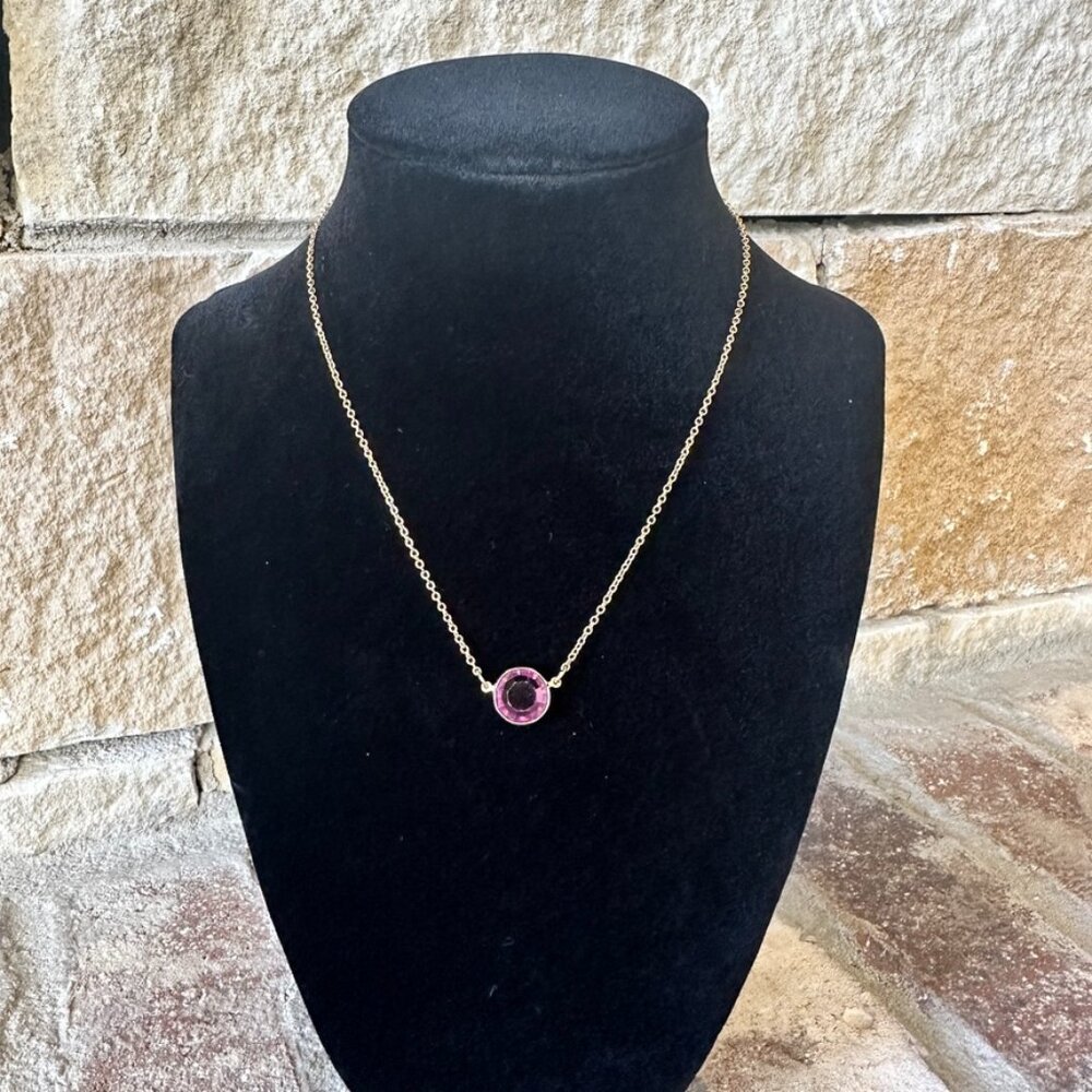 Vintage 1979 Avon Faux Amethyst Pendant Gold Tone Necklace February Birthstone